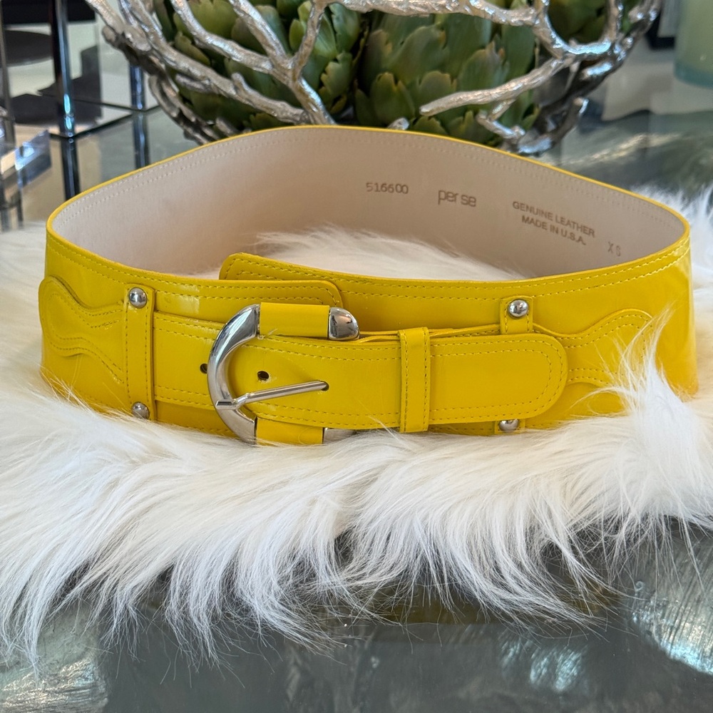 Carlisle Collection Patent Leather Belt - Yellow Size XS
